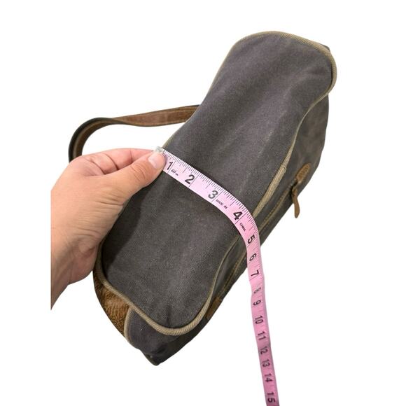 Myra Bag Factual Upcycled Canvas & Cowhide/Fur Shoulder Messenger Purse - Picture 5 of 8